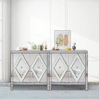 Armoire de rangement 2 portes avec miroir et motif diamant – Argent / Gris, MDF, poignées en cristal