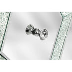 Armoire de rangement 2 portes avec miroir et motif diamant – Argent / Gris, MDF, poignées en cristal