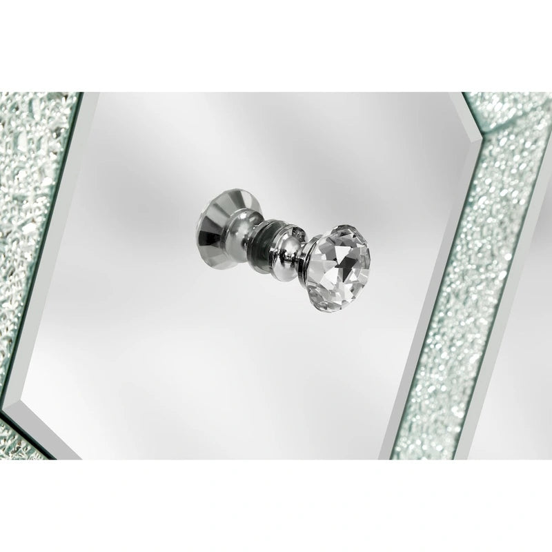 Armoire de rangement 2 portes avec miroir et motif diamant – Argent / Gris, MDF, poignées en cristal
