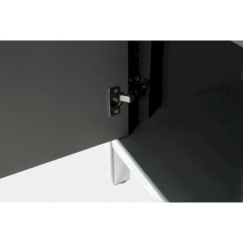 Armoire de rangement 2 portes avec miroir et motif diamant – Argent / Gris, MDF, poignées en cristal