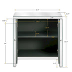 Armoire de rangement 2 portes avec miroir et motif diamant – Argent / Gris, MDF, poignées en cristal