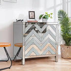 Armoire de rangement 2 portes avec miroir et motif diamant – Argent / Gris, MDF, poignées en cristal