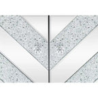 Armoire de rangement 2 portes avec miroir et motif diamant – Argent / Gris, MDF, poignées en cristal