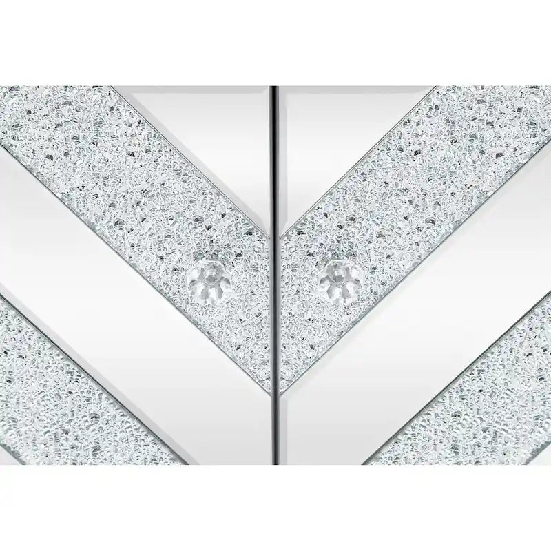 Armoire de rangement 2 portes avec miroir et motif diamant – Argent / Gris, MDF, poignées en cristal