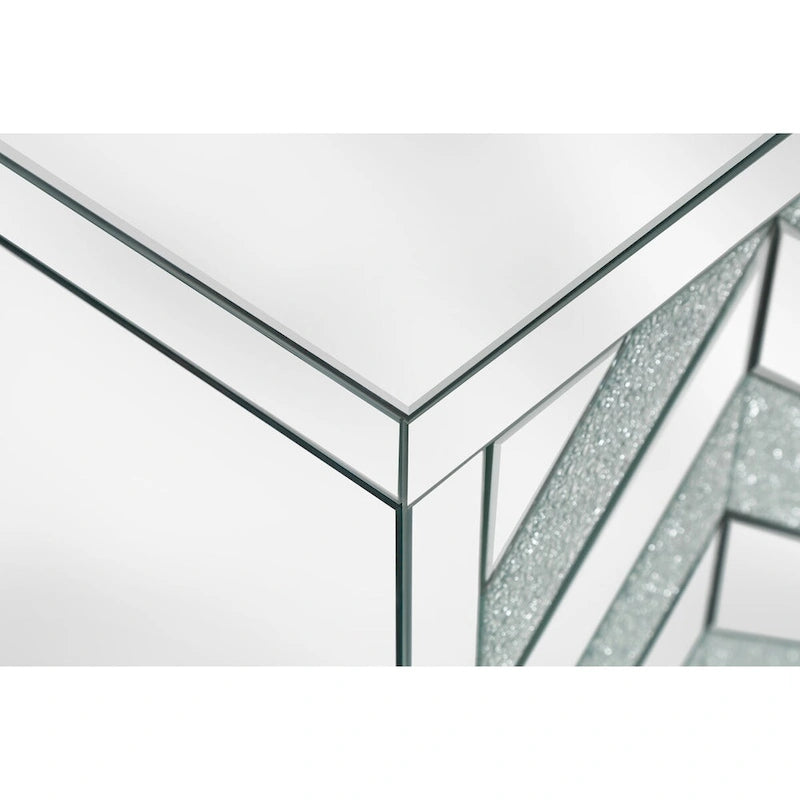 Armoire de rangement 2 portes avec miroir et motif diamant – Argent / Gris, MDF, poignées en cristal