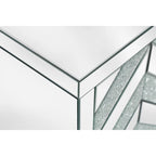 Armoire de rangement 2 portes avec miroir et motif diamant – Argent / Gris, MDF, poignées en cristal