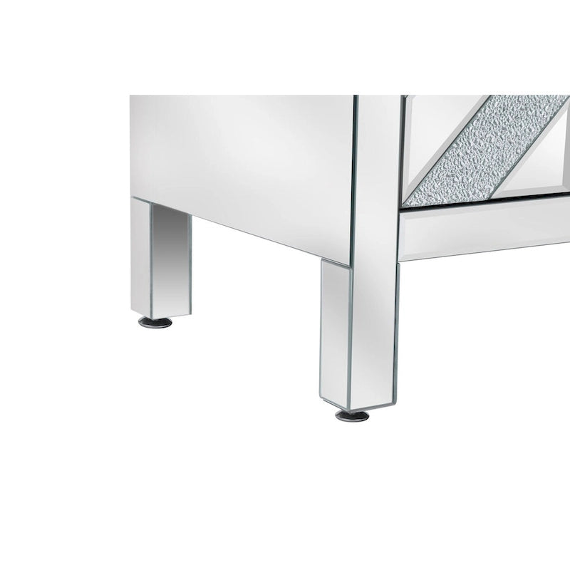 Armoire de rangement 2 portes avec miroir et motif diamant – Argent / Gris, MDF, poignées en cristal