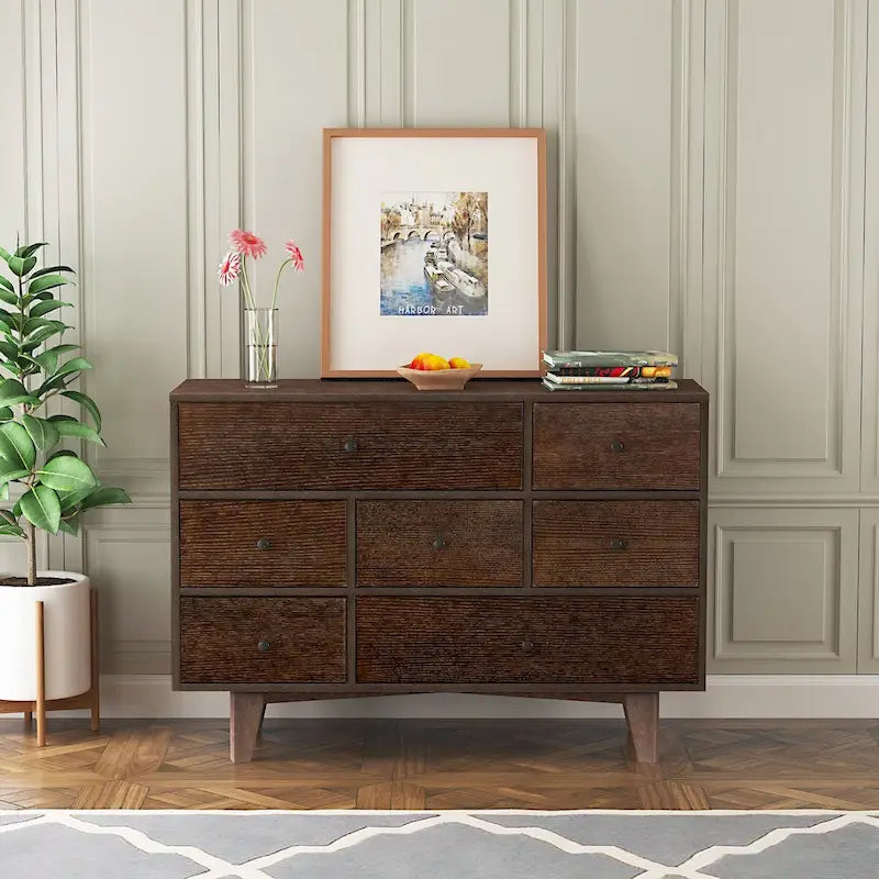 Console buffet en bouleau massif avec tiroirs et glissières à fermeture douce – Brun / Noyer, finition multicouche par pulvérisation
