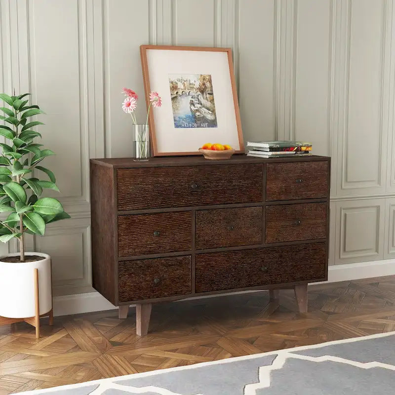 Console buffet en bouleau massif avec tiroirs et glissières à fermeture douce – Brun / Noyer, finition multicouche par pulvérisation
