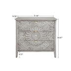 Commode 3 tiroirs avec poignées à motif doré – Gris et blanc, anti-basculement, tiroirs à glissière inférieure