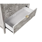 Commode 3 tiroirs avec poignées à motif doré – Gris et blanc, anti-basculement, tiroirs à glissière inférieure