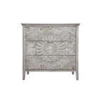 Commode 3 tiroirs avec poignées à motif doré – Gris et blanc, anti-basculement, tiroirs à glissière inférieure