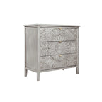 Commode 3 tiroirs avec poignées à motif doré – Gris et blanc, anti-basculement, tiroirs à glissière inférieure