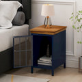 Table de chevet en verre avec cadre en fer – Bleu/Vert, plateau en bois massif, style moderne