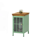 Table de chevet en verre avec cadre en fer – Bleu/Vert, plateau en bois massif, style moderne
