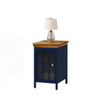 Table de chevet en verre avec cadre en fer – Bleu/Vert, plateau en bois massif, style moderne