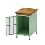 Table de chevet en verre avec cadre en fer – Bleu/Vert, plateau en bois massif, style moderne