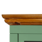 Table de chevet en verre avec cadre en fer – Bleu/Vert, plateau en bois massif, style moderne