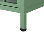 Table de chevet en verre avec cadre en fer – Bleu/Vert, plateau en bois massif, style moderne