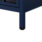 Table de chevet en verre avec cadre en fer – Bleu/Vert, plateau en bois massif, style moderne