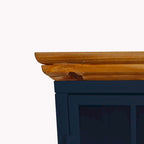 Table de chevet en verre avec cadre en fer – Bleu/Vert, plateau en bois massif, style moderne