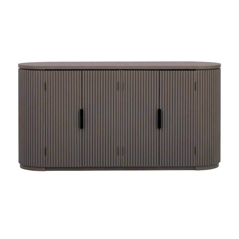 Buffet d'appoint à portes à rayures verticales – Marron, MDF, étagères réglables