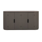 Buffet d'appoint à portes à rayures verticales – Marron, MDF, étagères réglables