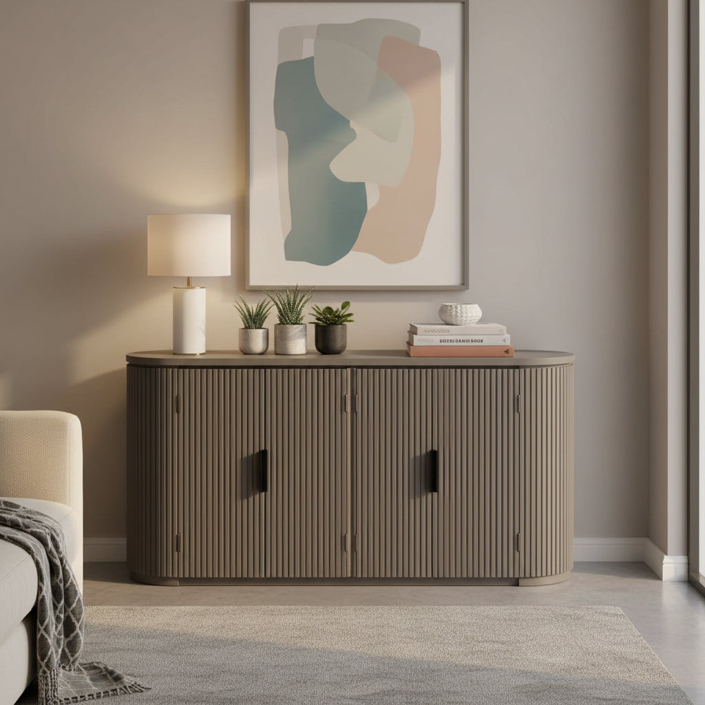 Vertical Striped Door Storage Cabinet with Metal Handles, Adjustable, Suitable for Study, Entryway and Living Room