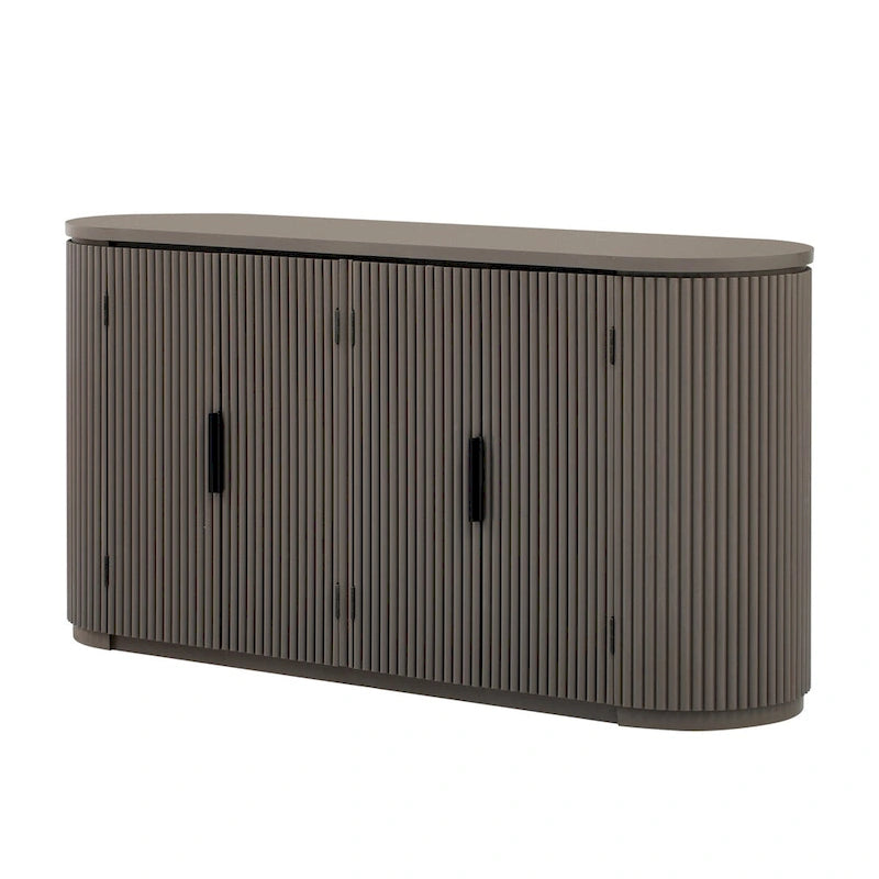 Buffet d'appoint à portes à rayures verticales – Marron, MDF, étagères réglables