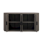 Buffet d'appoint à portes à rayures verticales – Marron, MDF, étagères réglables