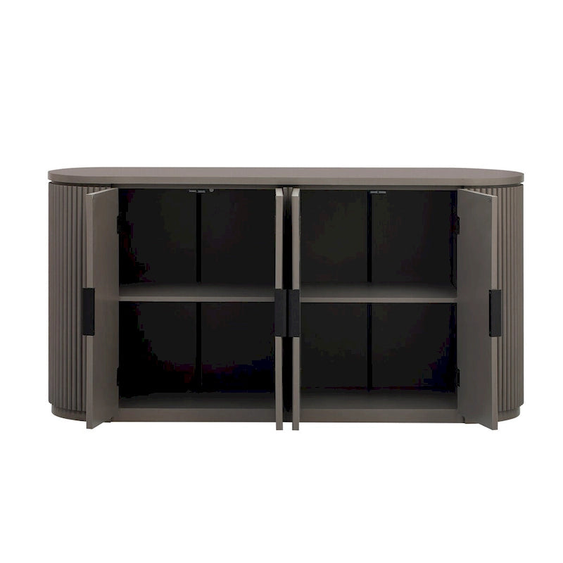 Buffet d'appoint à portes à rayures verticales – Marron, MDF, étagères réglables