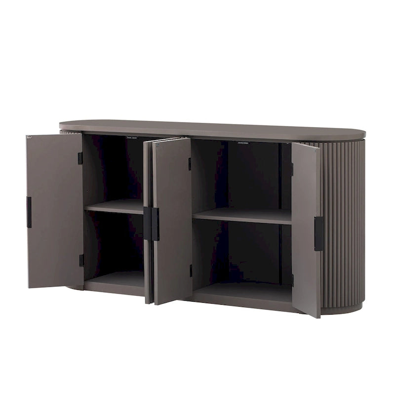 Buffet d'appoint à portes à rayures verticales – Marron, MDF, étagères réglables