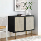 Meuble d'appoint en rotin – Noir/Chêne, Grain de bois, Pieds réglables