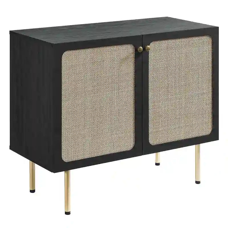 Meuble d'appoint en rotin – Noir/Chêne, Grain de bois, Pieds réglables