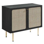 Meuble d'appoint en rotin – Noir/Chêne, Grain de bois, Pieds réglables
