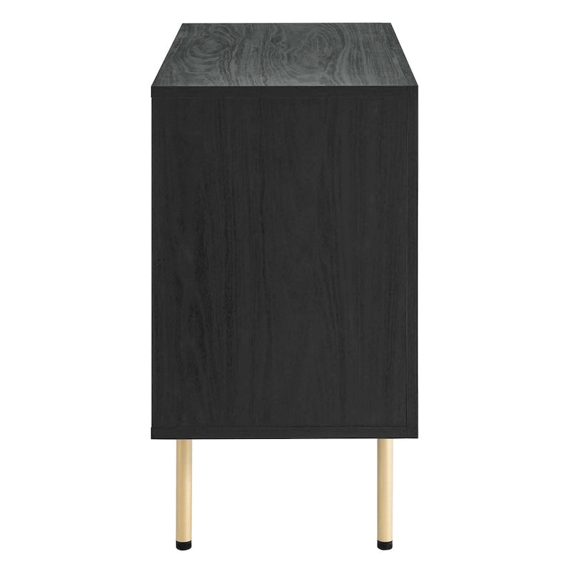 Meuble d'appoint en rotin – Noir/Chêne, Grain de bois, Pieds réglables