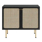 Meuble d'appoint en rotin – Noir/Chêne, Grain de bois, Pieds réglables