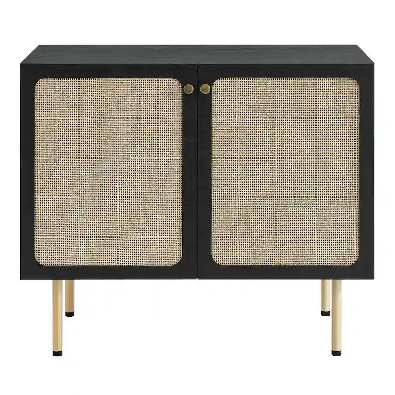 Meuble d'appoint en rotin – Noir/Chêne, Grain de bois, Pieds réglables
