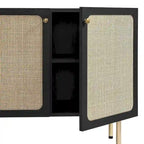 Meuble d'appoint en rotin – Noir/Chêne, Grain de bois, Pieds réglables