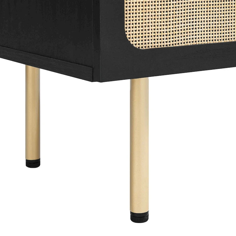 Meuble d'appoint en rotin – Noir/Chêne, Grain de bois, Pieds réglables