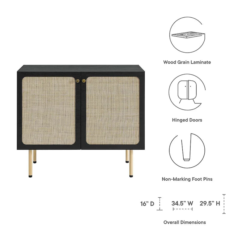 Meuble d'appoint en rotin – Noir/Chêne, Grain de bois, Pieds réglables