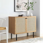 Meuble d'appoint en rotin – Noir/Chêne, Grain de bois, Pieds réglables