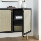 Meuble d'appoint en rotin – Noir/Chêne, Grain de bois, Pieds réglables