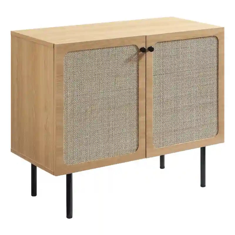 Meuble d'appoint en rotin – Noir/Chêne, Grain de bois, Pieds réglables