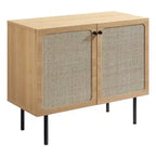 Meuble d'appoint en rotin – Noir/Chêne, Grain de bois, Pieds réglables