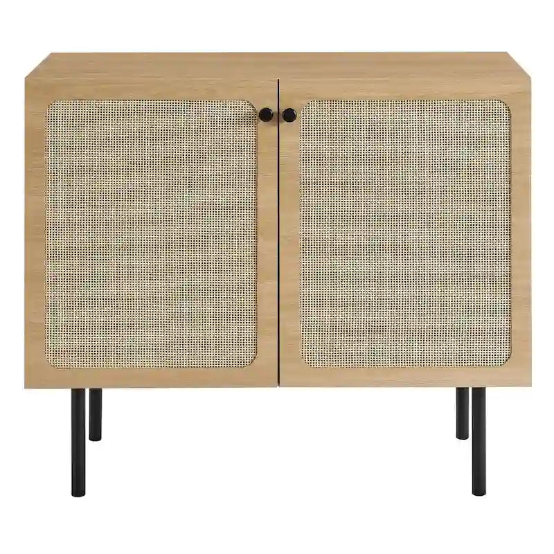 Meuble d'appoint en rotin – Noir/Chêne, Grain de bois, Pieds réglables