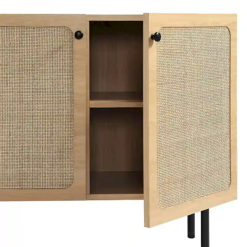 Meuble d'appoint en rotin – Noir/Chêne, Grain de bois, Pieds réglables