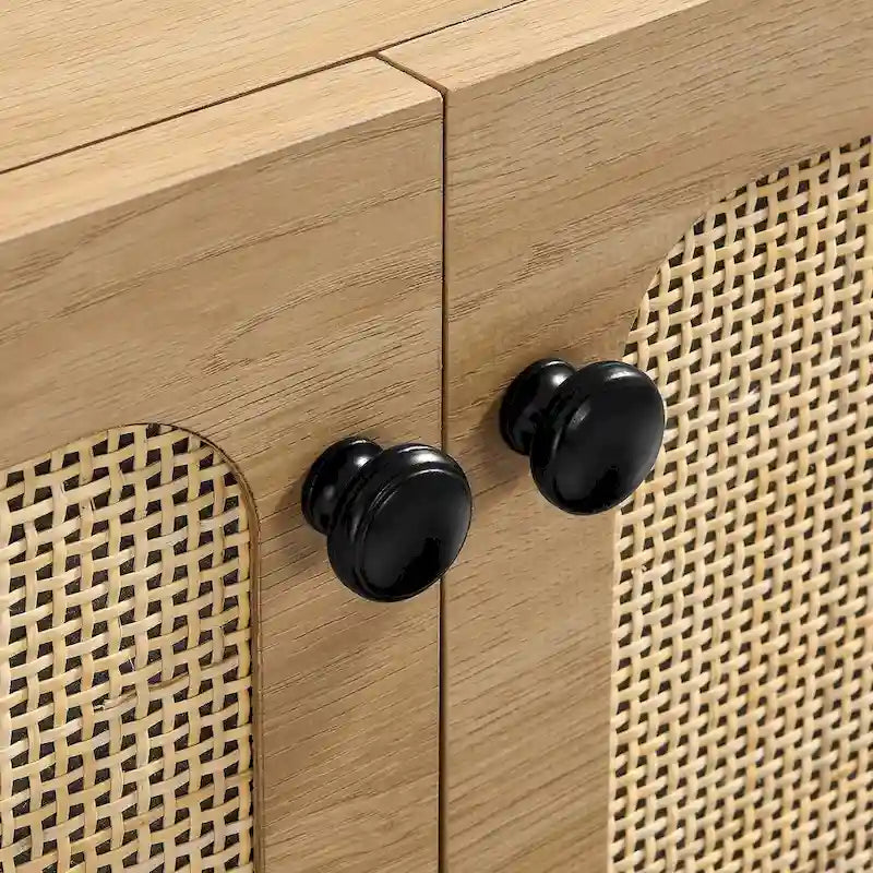 Meuble d'appoint en rotin – Noir/Chêne, Grain de bois, Pieds réglables