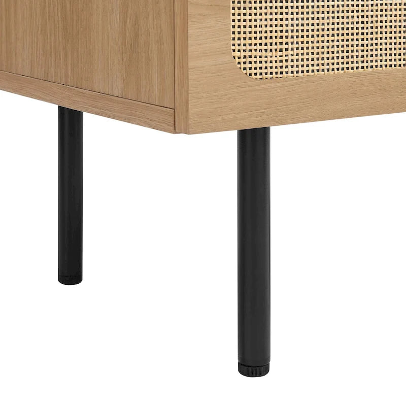 Meuble d'appoint en rotin – Noir/Chêne, Grain de bois, Pieds réglables