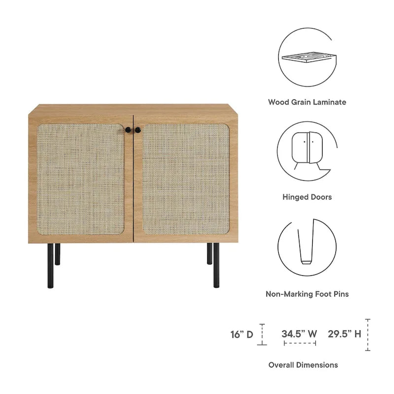 Meuble d'appoint en rotin – Noir/Chêne, Grain de bois, Pieds réglables